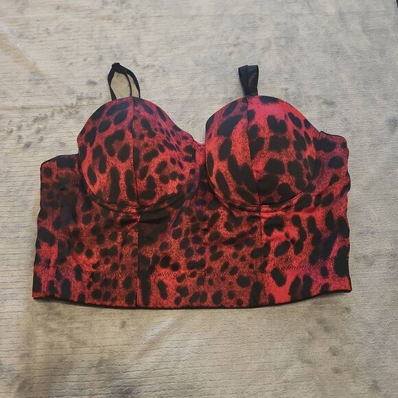 Charlotte Russe Size M Red Black Leopard Print Corset Style Crop Top - Picture 1 of 3